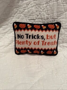 No Tricks But Plenty of Treats Halloween Needlepoint Pillow